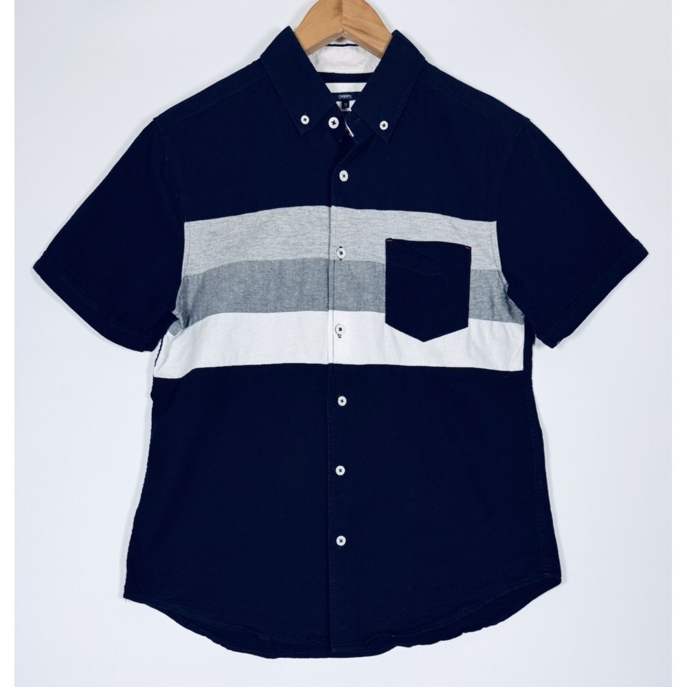 Ciaopanic Shirt Mens Medium Navy Blue Gray Colorblock Short Sleeve Button Down